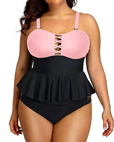 Maternity women swimwear for expecting mothers to enjoy the water comfortablyPeplum Tankini Tops Built-In Padded Bra For Women Plus Size Bathing Suits-Pink And Black Maternity women swimwear for expecting mothers to enjoy the water comfortablyPeplum Tankini Tops Built-In Padded Bra For Women Plus Size Bathing Suits-Pink And Black