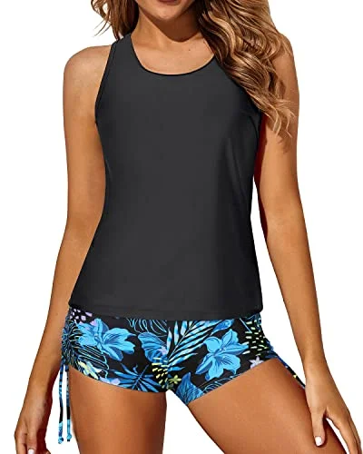 Printed floral women swimwear for a feminine and colorful beach vibeWomen Swim Tank Top Tankini Set Boy Shorts-Leaf Printed floral women swimwear for a feminine and colorful beach vibeWomen Swim Tank Top Tankini Set Boy Shorts-Leaf