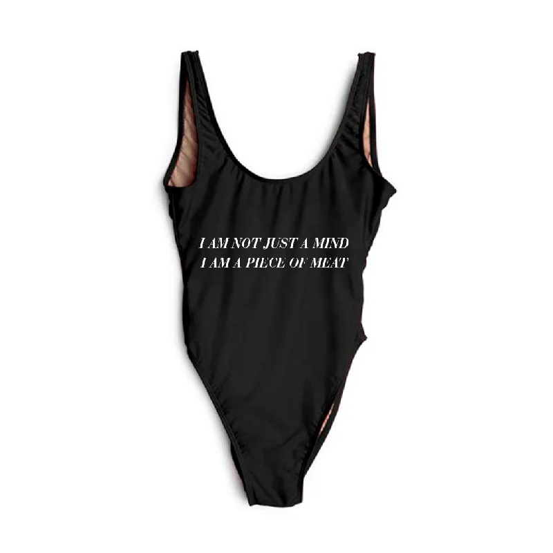Women's Metallic One - Pieces in Silver for a Shiny and Eye - Catching Night OutfitI AM NOT JUST A MIND I AM A PIECE OF MEAT [SWIMSUIT]