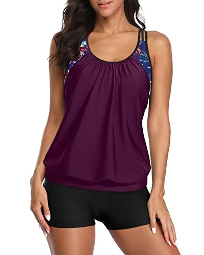 Push - up women swimwear to enhance the bust for a more confident beach lookTwo Piece Tankini Swimsuits Tummy Control Boyshorts For Women-Wine Red Leaves Push - up women swimwear to enhance the bust for a more confident beach lookTwo Piece Tankini Swimsuits Tummy Control Boyshorts For Women-Wine Red Leaves