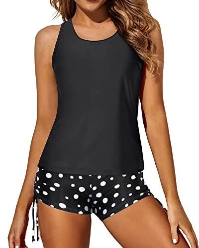 Printed floral women swimwear for a feminine and colorful beach vibeAthletic And Flattering Tank Top Boy Shorts For Women's Swimwear-Black Dot Printed floral women swimwear for a feminine and colorful beach vibeAthletic And Flattering Tank Top Boy Shorts For Women's Swimwear-Black Dot
