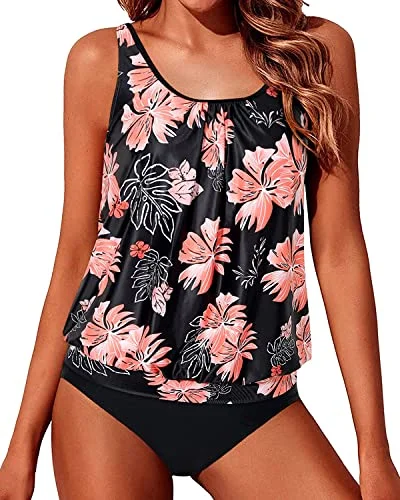 Sports women swimwear for high - intensity water activities like swimming lapsPretty And Flattering Blouson Tankini Swimsuits For Women-Black Orange Floral Sports women swimwear for high - intensity water activities like swimming lapsPretty And Flattering Blouson Tankini Swimsuits For Women-Black Orange Floral