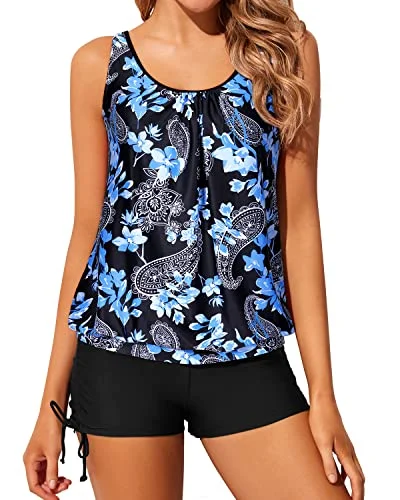Striped women swimwear with a classic pattern for a timeless beach lookLoose Fit Bathing Suits For Women Blouson Tankini Swimsuits-Black Floral Striped women swimwear with a classic pattern for a timeless beach lookLoose Fit Bathing Suits For Women Blouson Tankini Swimsuits-Black Floral