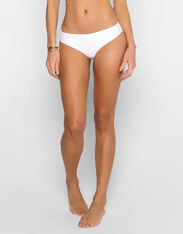 Sustainable women swimwear made from recycled materials for eco - conscious beachgoersKate Full Bottom - White Rib Sustainable women swimwear made from recycled materials for eco - conscious beachgoersKate Full Bottom - White Rib