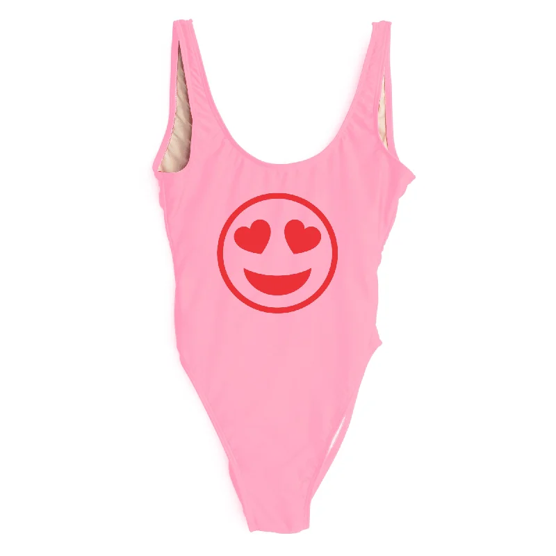 Women's Sleeveless One - Pieces in Yellow with Floral Appliques for a Cheerful and Spring - Like LookHeart Eyes Emoji Costume [SWIMSUIT]