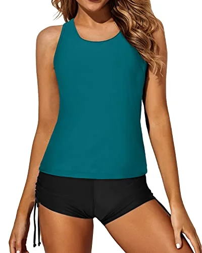 High - waisted women swimwear for a retro and flattering lookBackless Tankini Top Boy Shorts And Bra Athletic 3 Piece Swimsuits-Black Tribal High - waisted women swimwear for a retro and flattering lookBackless Tankini Top Boy Shorts And Bra Athletic 3 Piece Swimsuits-Black Tribal