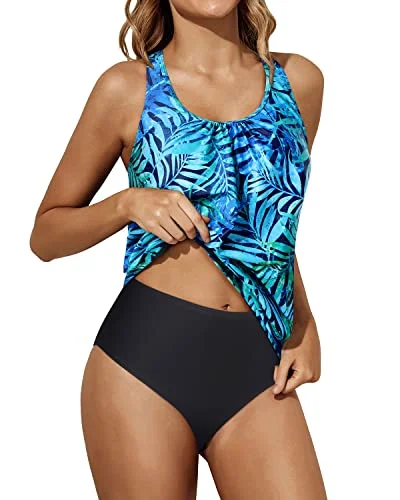High - performance women swimwear with quick - drying fabric for active swimmersBlouson Tankini Tops Bikini Bottoms Swimsuit Blouson Swimwear-Dark Blue Green Leaves High - performance women swimwear with quick - drying fabric for active swimmersBlouson Tankini Tops Bikini Bottoms Swimsuit Blouson Swimwear-Dark Blue Green Leaves