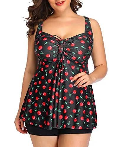 Tropical - print women swimwear for a vacation - ready beach stylePlus Size Tankini Swimsuits For Women Shorts Flyaway Bathing Suits-Black Cherry Tropical - print women swimwear for a vacation - ready beach stylePlus Size Tankini Swimsuits For Women Shorts Flyaway Bathing Suits-Black Cherry