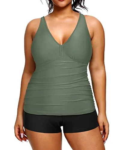 Maternity women swimwear for expecting mothers to enjoy the water comfortablyAthletic Plus Size Tankini Boy Shorts Removable Padded Bra Bathing Suits-Olive Green Maternity women swimwear for expecting mothers to enjoy the water comfortablyAthletic Plus Size Tankini Boy Shorts Removable Padded Bra Bathing Suits-Olive Green