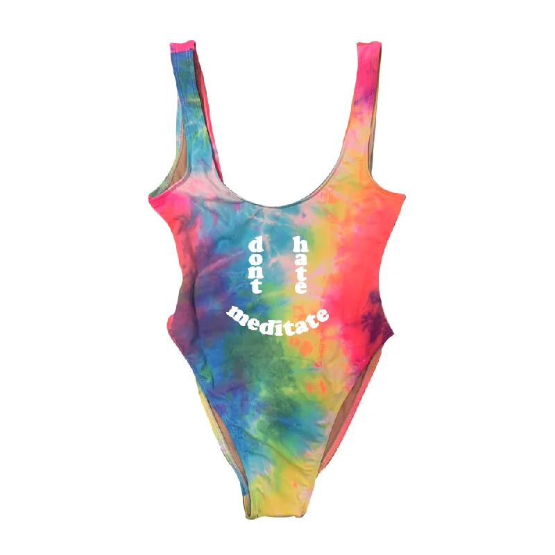 Plus Size Women's Ruffled Hem One - Pieces in Pink for a Feminine and Flirty Summer OutfitDon't Hate Meditate [SWIMSUIT]