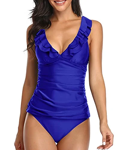 Striped women swimwear with a classic pattern for a timeless beach look2 Piece Ruched Bathing Suits Tummy Control Swimsuits Falbala Ruffle-Royal Blue Striped women swimwear with a classic pattern for a timeless beach look2 Piece Ruched Bathing Suits Tummy Control Swimsuits Falbala Ruffle-Royal Blue