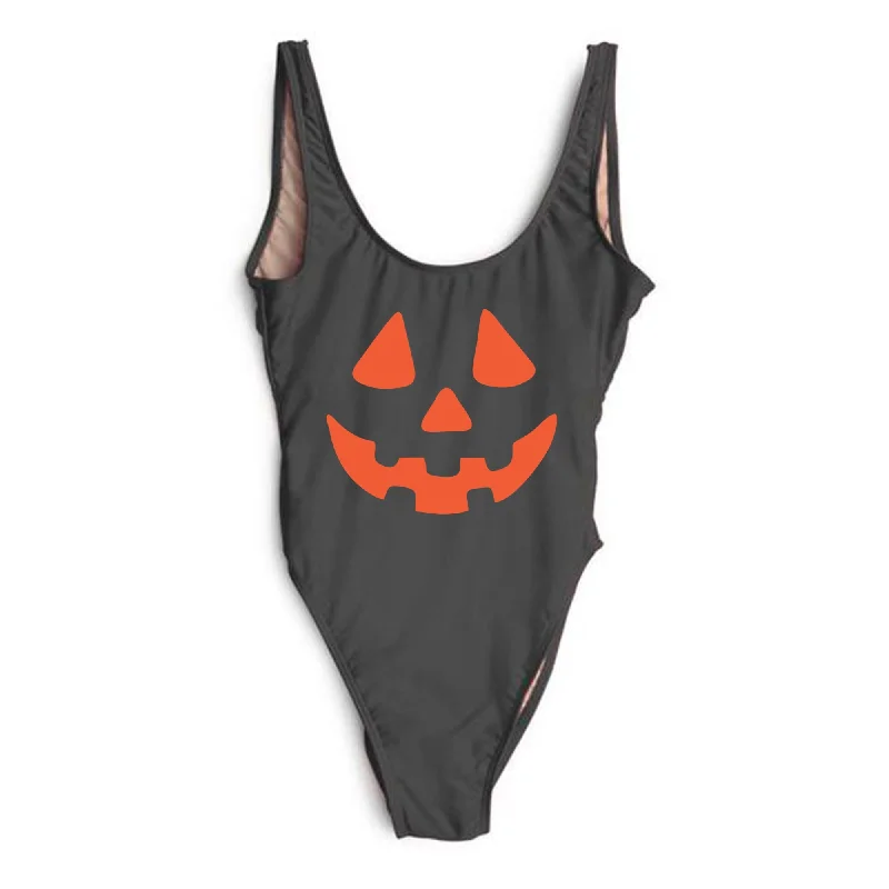 Women's Cut - Out One - Pieces in Black with Geometric Shapes for a Modern and Edgy StyleJack-O'-Lantern Costume [SWIMSUIT]