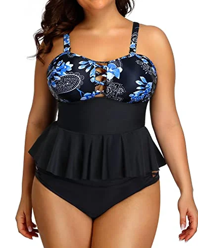 Rash - guard women swimwear for sun protection during water sportsPeplum Tankini Tops Ruched Tummy Control For Women Plus Size Bathing Suits-Blue Paisley Rash - guard women swimwear for sun protection during water sportsPeplum Tankini Tops Ruched Tummy Control For Women Plus Size Bathing Suits-Blue Paisley