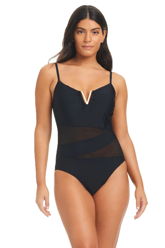 Women's Velvet One - Pieces in Emerald Green for a Luxurious and Sophisticated OccasionThe Solid Essentials Mesh Tummy Control One Piece Swimsuit Women's Velvet One - Pieces in Emerald Green for a Luxurious and Sophisticated OccasionThe Solid Essentials Mesh Tummy Control One Piece Swimsuit