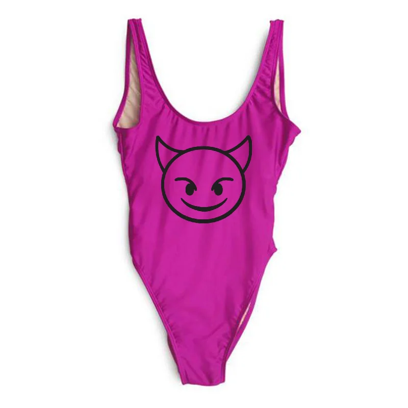 Women's Plaid Patterned One - Pieces in Red and Black for a Classic Fall LookDevil Emoji Costume [SWIMSUIT]