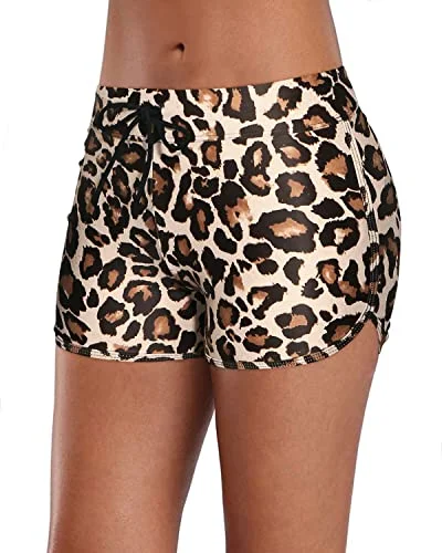 Tropical - print women swimwear for a vacation - ready beach styleWomens Swim Shorts Drawstring Swimsuit Board Shorts-Leopard Tropical - print women swimwear for a vacation - ready beach styleWomens Swim Shorts Drawstring Swimsuit Board Shorts-Leopard