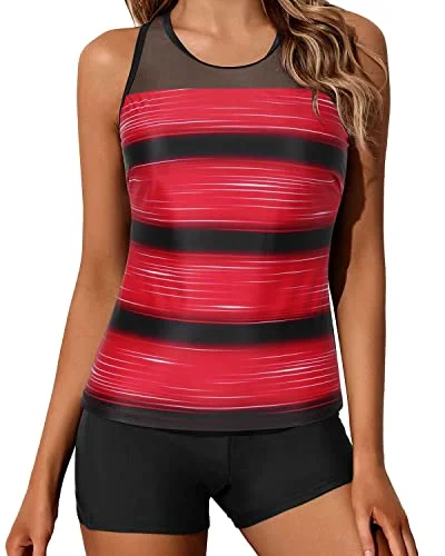 Sustainable women swimwear made from recycled materials for eco - conscious beachgoersModest Two Piece Tankini Swimsuits Shorts For Women-Red Stripe Sustainable women swimwear made from recycled materials for eco - conscious beachgoersModest Two Piece Tankini Swimsuits Shorts For Women-Red Stripe