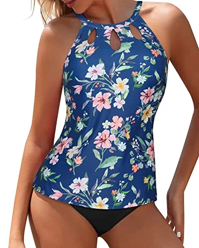 Sports women swimwear for high - intensity water activities like swimming lapsTummy Control & Modest Coverage Two Piece Tankini Bathing Suit-Blue Flower Sports women swimwear for high - intensity water activities like swimming lapsTummy Control & Modest Coverage Two Piece Tankini Bathing Suit-Blue Flower
