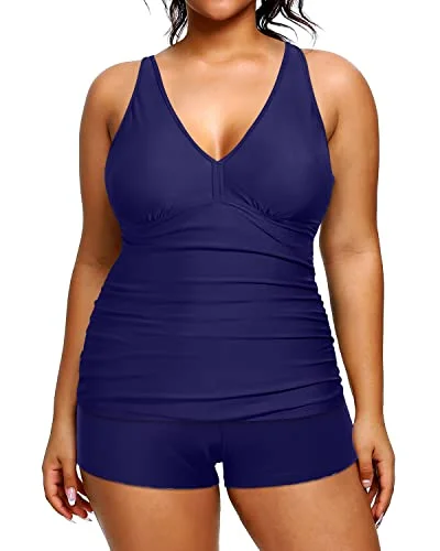 Neon - colored women swimwear to stand out on the beachAthletic Women's Plus Size Swimsuits Ruched Tummy Control Two Piece Sets-Navy Blue Neon - colored women swimwear to stand out on the beachAthletic Women's Plus Size Swimsuits Ruched Tummy Control Two Piece Sets-Navy Blue