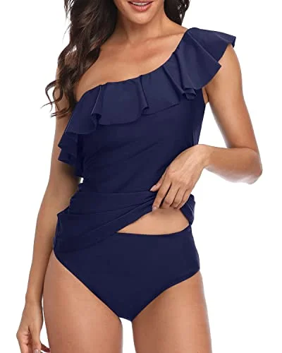 Sustainable women swimwear made from recycled materials for eco - conscious beachgoersAsymmetric One Shoulder Neckline Swimsuits For Women-Navy Blue Sustainable women swimwear made from recycled materials for eco - conscious beachgoersAsymmetric One Shoulder Neckline Swimsuits For Women-Navy Blue