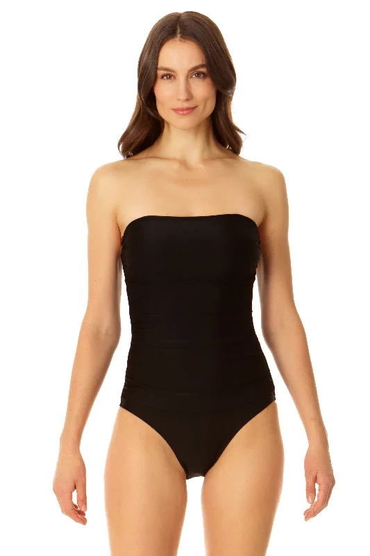 Women's Sleeveless Backless One - Pieces in Black with Cut - Out Details for a Sexy Beach LookCoppersuit - Women's Tummy Control Bandeau One Piece Swimsuit Women's Sleeveless Backless One - Pieces in Black with Cut - Out Details for a Sexy Beach LookCoppersuit - Women's Tummy Control Bandeau One Piece Swimsuit