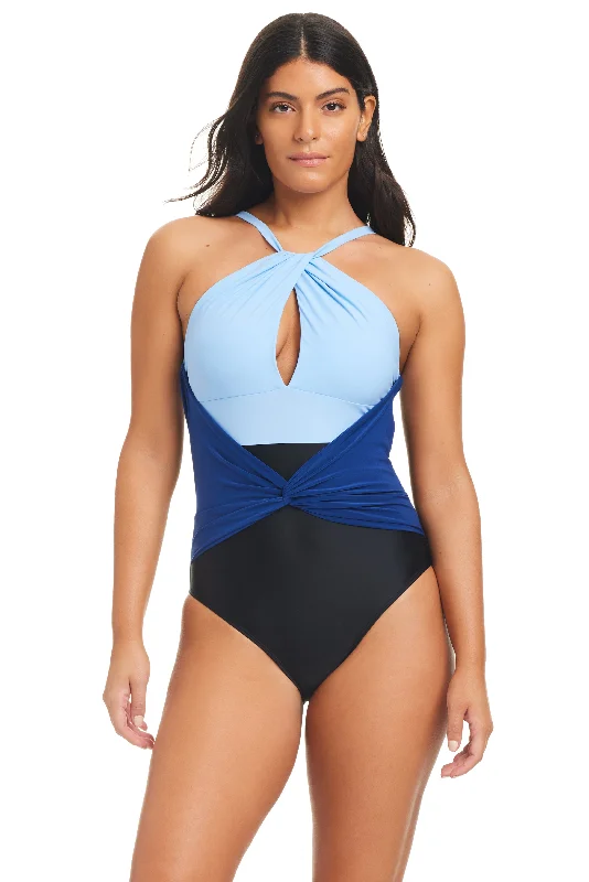 Plus Size Women's Striped One - Pieces in Navy and White for a Nautical - Inspired EnsembleBeyond Tummy Control Solid Essentials High Neck One Piece Swimsuit Plus Size Women's Striped One - Pieces in Navy and White for a Nautical - Inspired EnsembleBeyond Tummy Control Solid Essentials High Neck One Piece Swimsuit