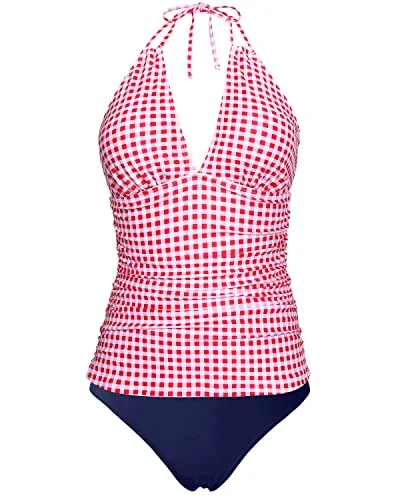 Maternity women swimwear for expecting mothers to enjoy the water comfortablyV-Neck Tankini Sexy Double Straps Detail For Women-Red Plaid And Blue Maternity women swimwear for expecting mothers to enjoy the water comfortablyV-Neck Tankini Sexy Double Straps Detail For Women-Red Plaid And Blue