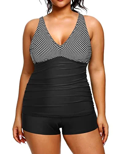 Monokini women swimwear with a unique one - piece - meets - bikini designRuched Plus Size Athletic Tankini Two Piece Swimsuits Shorts-Black And White Stripe Monokini women swimwear with a unique one - piece - meets - bikini designRuched Plus Size Athletic Tankini Two Piece Swimsuits Shorts-Black And White Stripe
