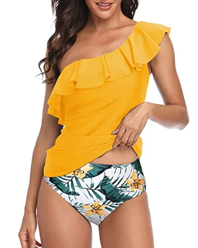 Monokini women swimwear with a unique one - piece - meets - bikini designSlimming Swimsuits For Women Flounce Tankini Set-Yellow Flowers Monokini women swimwear with a unique one - piece - meets - bikini designSlimming Swimsuits For Women Flounce Tankini Set-Yellow Flowers