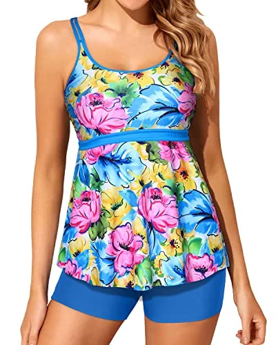 Plus - size women swimwear with full - coverage bottoms for comfort and confidenceWomen's 2 Piece Tankini Swimsuit Slimming Swimming Suit-Blue And Purple Floral Plus - size women swimwear with full - coverage bottoms for comfort and confidenceWomen's 2 Piece Tankini Swimsuit Slimming Swimming Suit-Blue And Purple Floral