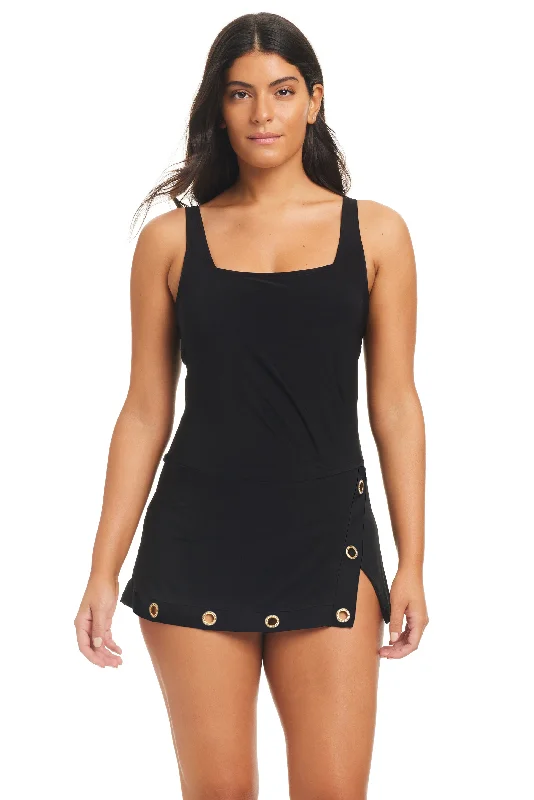Women's Sleeveless One - Pieces in Yellow with Floral Appliques for a Cheerful and Spring - Like LookGrommets Tummy Control Swim Dress One-Piece Swimsuit Women's Sleeveless One - Pieces in Yellow with Floral Appliques for a Cheerful and Spring - Like LookGrommets Tummy Control Swim Dress One-Piece Swimsuit