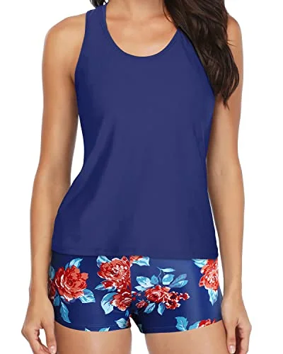 High - performance women swimwear with quick - drying fabric for active swimmersAthletic 3-Piece Tankini Swimsuit Boy Shorts-Blue Floral High - performance women swimwear with quick - drying fabric for active swimmersAthletic 3-Piece Tankini Swimsuit Boy Shorts-Blue Floral