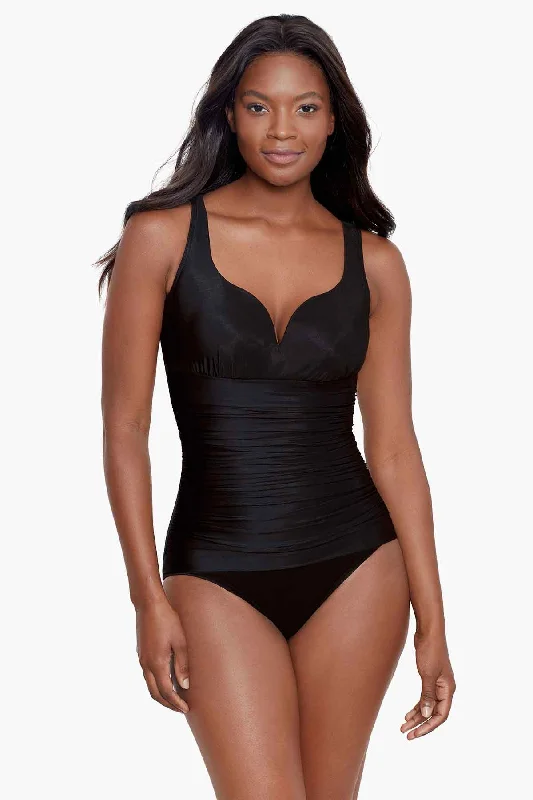 Women's Long - Length One - Pieces in Gray with Asymmetric Hem for a Contemporary and Fashionable LookRock Solid Cherie One Piece Swimsuit Women's Long - Length One - Pieces in Gray with Asymmetric Hem for a Contemporary and Fashionable LookRock Solid Cherie One Piece Swimsuit