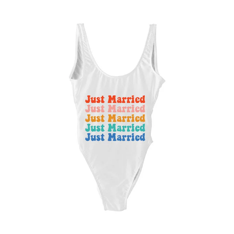 Women's Cut - Out One - Pieces in Black with Geometric Shapes for a Modern and Edgy StyleJUST MARRIED multi-color [SWIMSUIT]