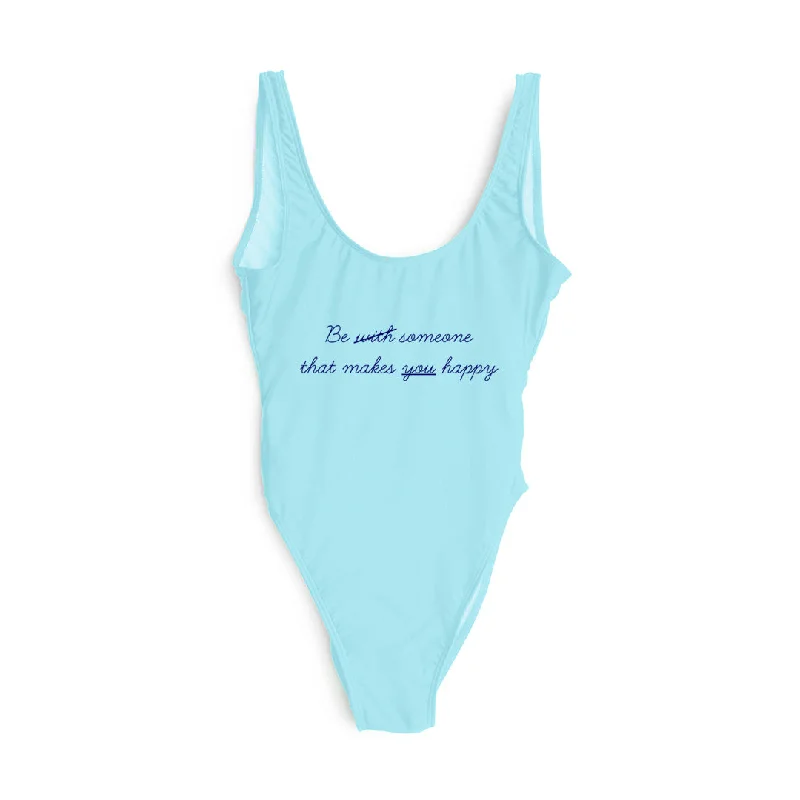 Women's Cut - Out One - Pieces in Black with Geometric Shapes for a Modern and Edgy StyleBE WITH SOMEONE THAT MAKES YOU HAPPY [SWIMSUIT]