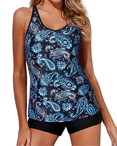 Maternity women swimwear for expecting mothers to enjoy the water comfortablyWomen's Geometric/Stripe Pattern Tankini Top Tummy Control Boy Shorts-Blue Paisley Maternity women swimwear for expecting mothers to enjoy the water comfortablyWomen's Geometric/Stripe Pattern Tankini Top Tummy Control Boy Shorts-Blue Paisley