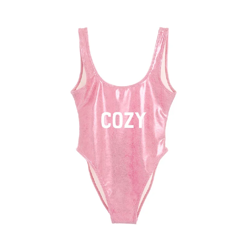 Women's Long - Length One - Pieces in Gray with Asymmetric Hem for a Contemporary and Fashionable LookCOZY [SWIMSUIT]