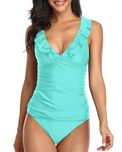Printed floral women swimwear for a feminine and colorful beach vibeWomen's 2 Piece Falbala Ruffle Flounce Tankini Swimsuits Ruched Bathing Suits-Aqua Printed floral women swimwear for a feminine and colorful beach vibeWomen's 2 Piece Falbala Ruffle Flounce Tankini Swimsuits Ruched Bathing Suits-Aqua