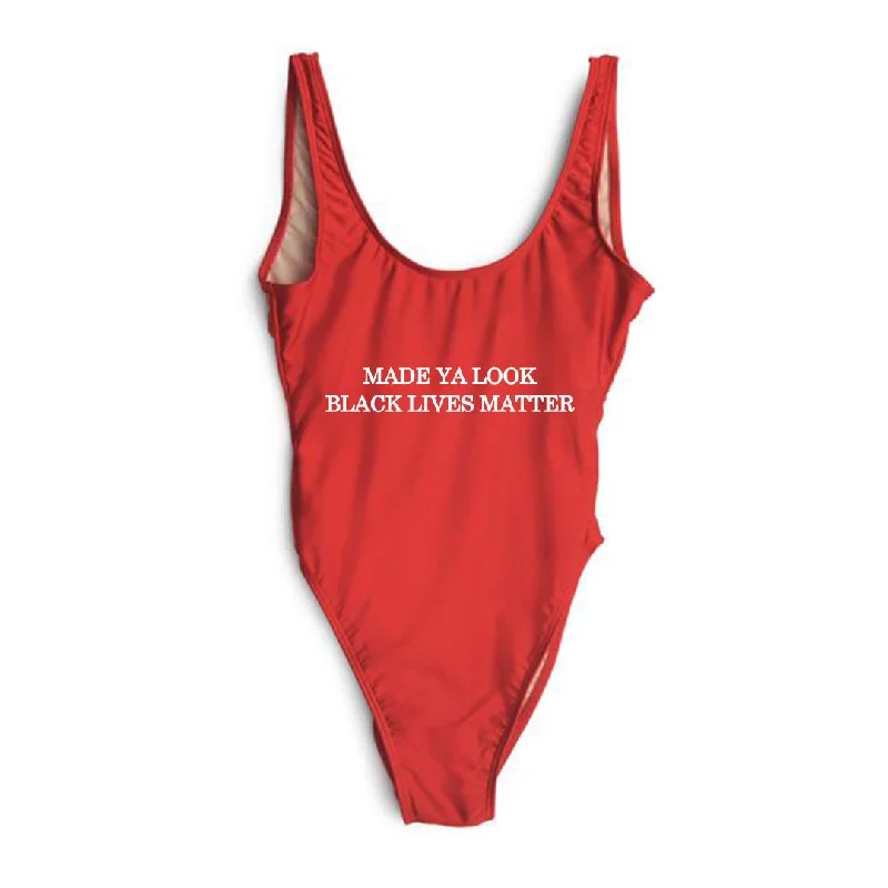 Plus Size Women's Button - Down One - Pieces in Light Blue for a Casual and Comfortable Day OutMADE YA LOOK BLACK LIVES MATTER [SWIMSUIT]