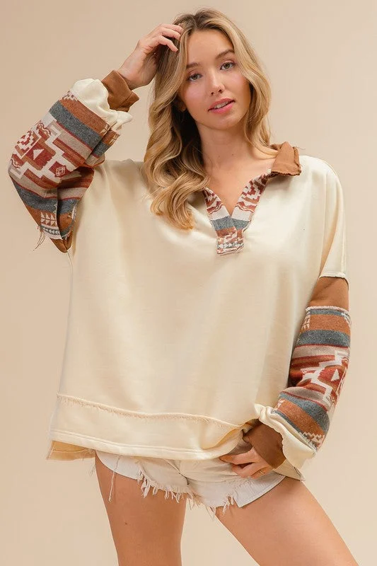 Lace - Trimmed Women Long Sleeve Top for an Elegant LookLace - Trimmed Women Long Sleeve Top for an Elegant LookFRANCES FRENCH TERRY KNIT AND AZTEC PRINT MIXED TOP S-XL Lace - Trimmed Women Long Sleeve Top for an Elegant LookLace - Trimmed Women Long Sleeve Top for an Elegant LookFRANCES FRENCH TERRY KNIT AND AZTEC PRINT MIXED TOP S-XL