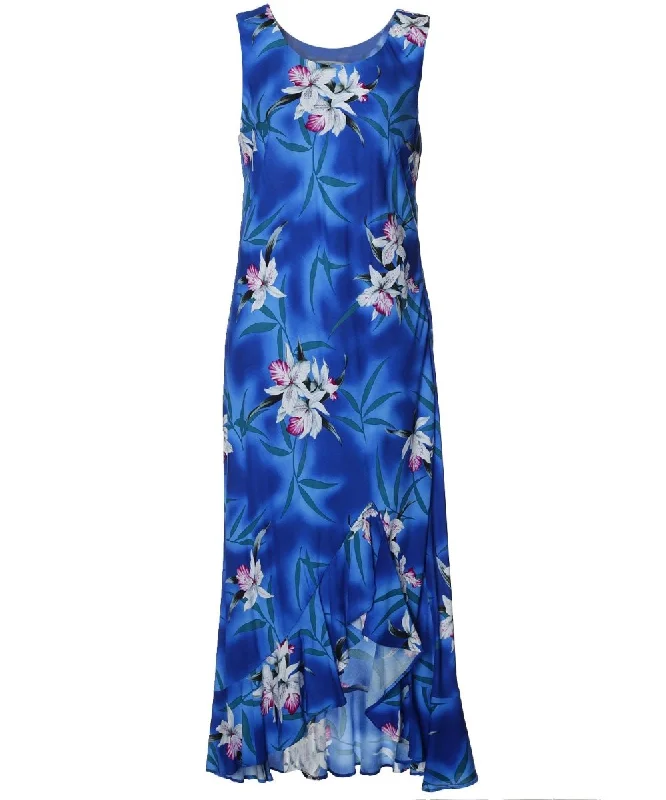 Midi dresses with ruffled hems for a romantic date night Midnight Orchid Hawaiian Dress Midi dresses with ruffled hems for a romantic date night Midnight Orchid Hawaiian Dress