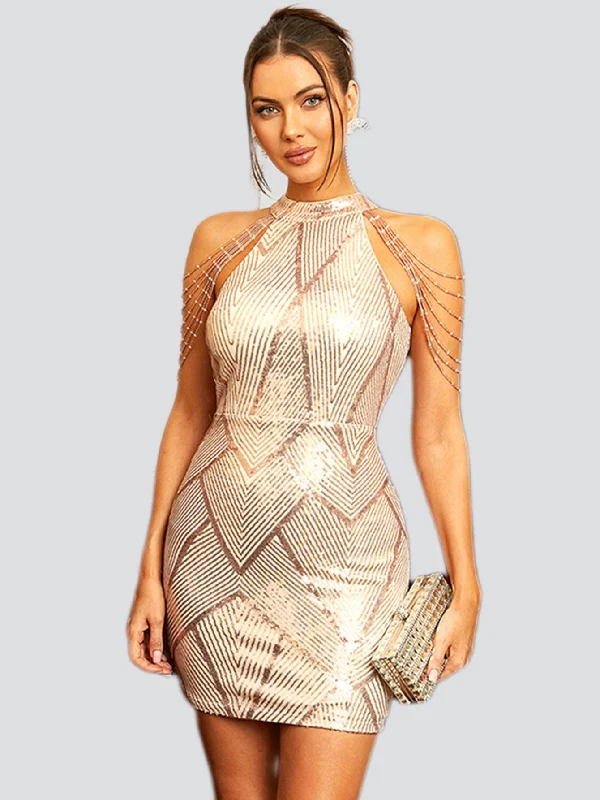 Mini dresses with high - low hems for a modern twist Sleeveless Sequin Bodycon Cocktail Dress M01081S Mini dresses with high - low hems for a modern twist Sleeveless Sequin Bodycon Cocktail Dress M01081S