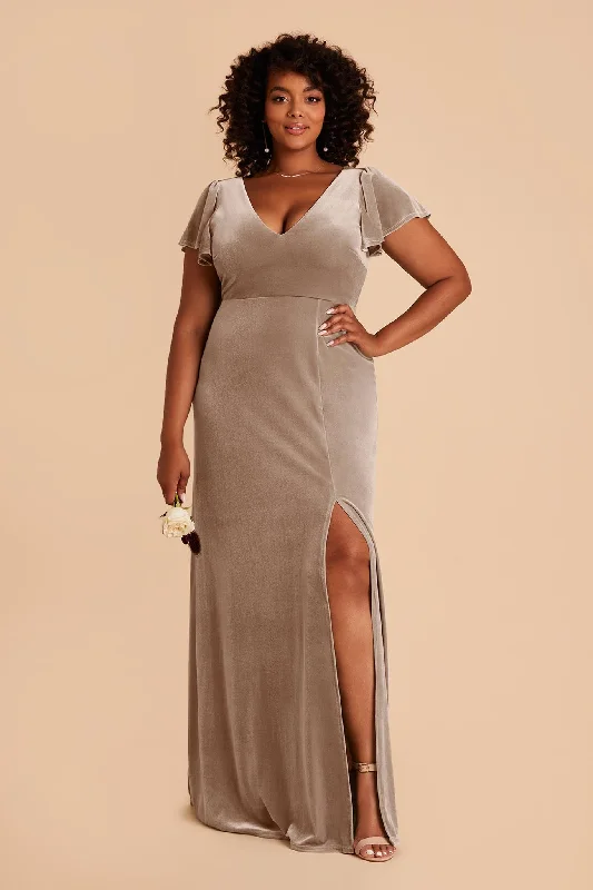 Maternity dress for a city sightseeing trip Hannah Velvet Dress - Taupe
