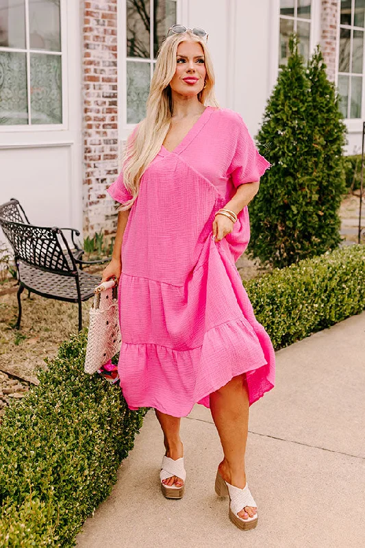 Maternity dress for a baby's first plane ride Keeping It Simple Midi in Pink Curves