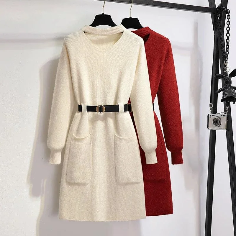 Metallic mini dresses for a glamorous event Hyacinth Knitted Dress With Belt