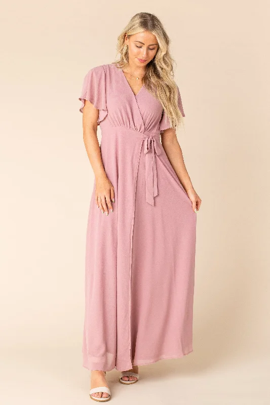 Maternity dress for a spring flower show Naples Flutter Sleeve Wrap Maxi - Rose