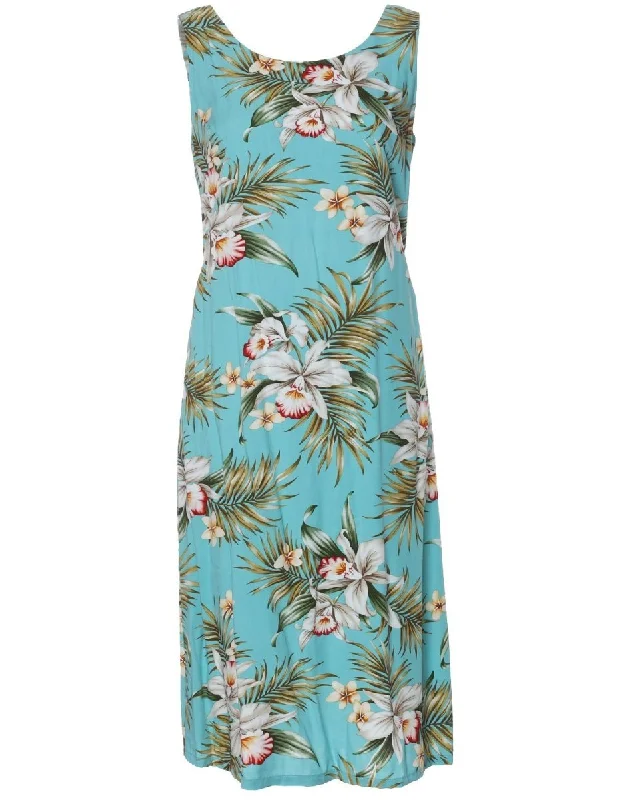 Midi dresses with ribbed textures for a unique and tactile appearance Classic Orchids Hawaiian Dress Sleeveless Bias Knee Length Midi dresses with ribbed textures for a unique and tactile appearance Classic Orchids Hawaiian Dress Sleeveless Bias Knee Length