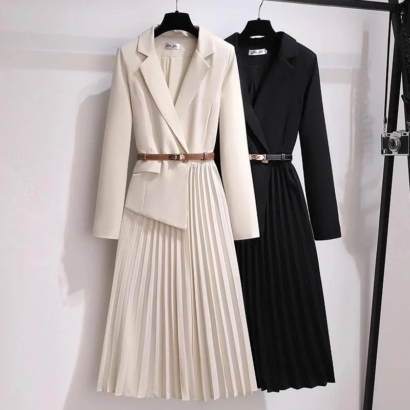 Midi dresses with ruched bodices for a feminine and fitted feel Nova Elegant Pleated Blazer Dress Midi dresses with ruched bodices for a feminine and fitted feel Nova Elegant Pleated Blazer Dress