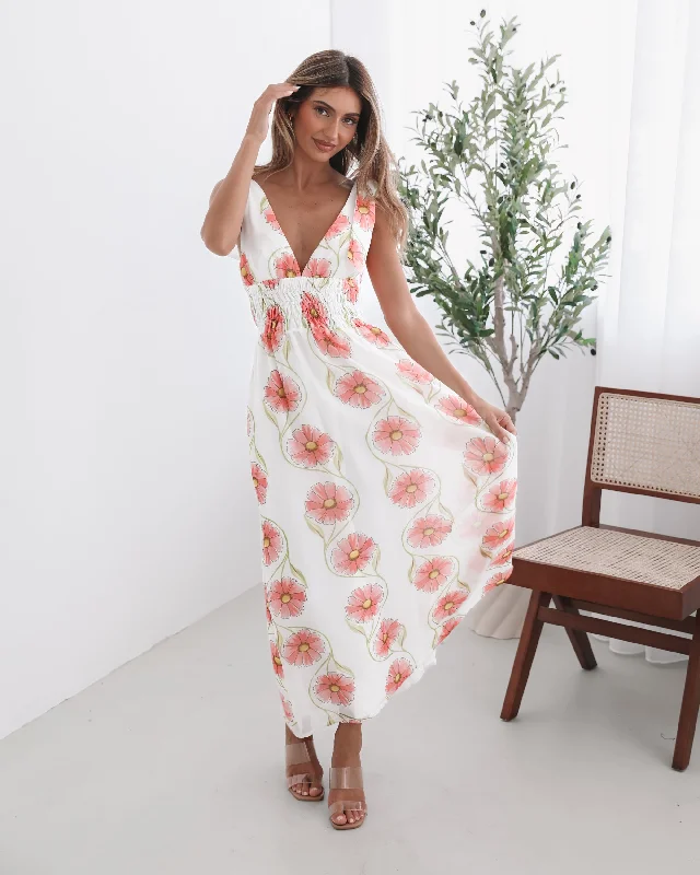Maternity dress for a baby's first visit to the concert Vivia Dress - White Floral