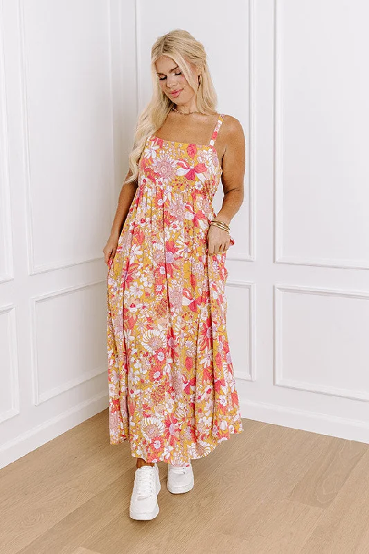 Maternity dress for a tea party Tranquil Time Floral Midi in Golden Honey Curves